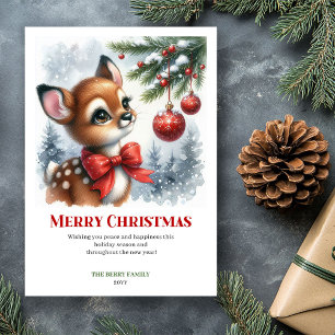 Bright Winter Fawn Watercolor Christmas Greeting   Holiday Card