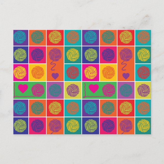 Bright Yarn, Yarn, Yarn Block Patterned Postcard (Front)