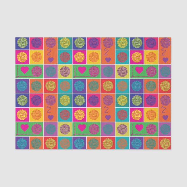 Bright Yarn, Yarn, Yarn Block Patterned Tissue Paper (Front)