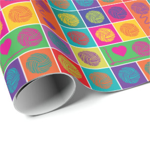 Bright Yarn, Yarn, Yarn Block Patterned Wrapping Paper
