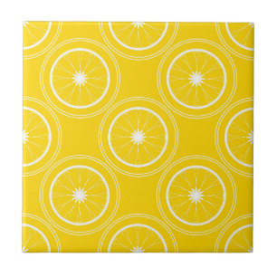 Bright yellow abstract pattern lemon retro Ceramic Tile