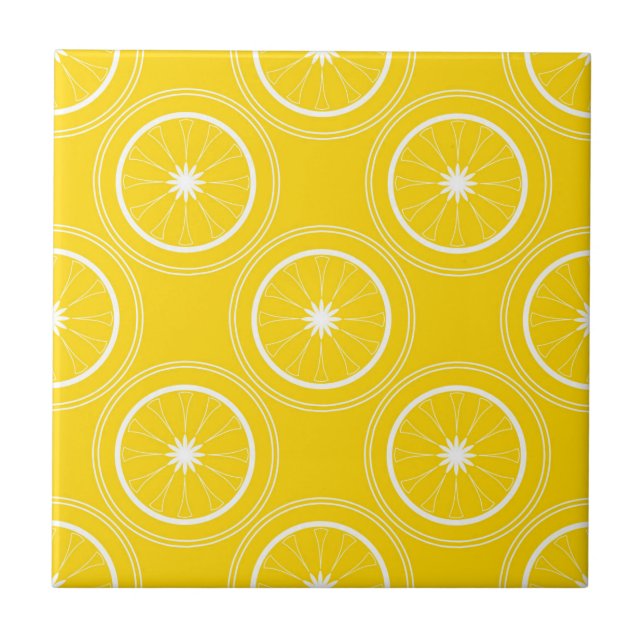 Bright yellow abstract pattern lemon retro Ceramic Tile (Front)
