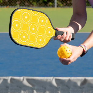  Bright yellow abstract pattern lemon retro Pickleball Paddle