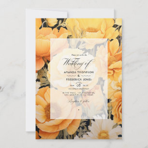 Bright Yellow and Biscotti Floral Summer Wedding Invitation