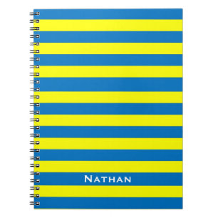Bright Yellow and Blue Striped Personalised Notebook