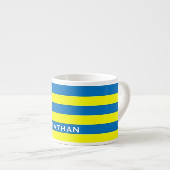 Bright Yellow and Blue Stripes Personalised Espresso Cup (Front Right)
