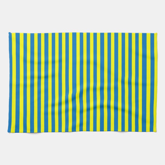 Bright Yellow and Blue Stripes Tea Towel (Horizontal)