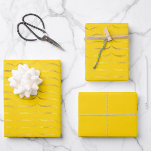 Bright Yellow and Gold     Wrapping Paper Sheet