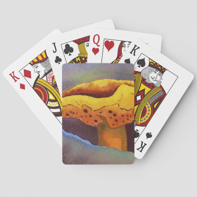 Bright yellow and orange toadstool mushroom playing cards (Back)