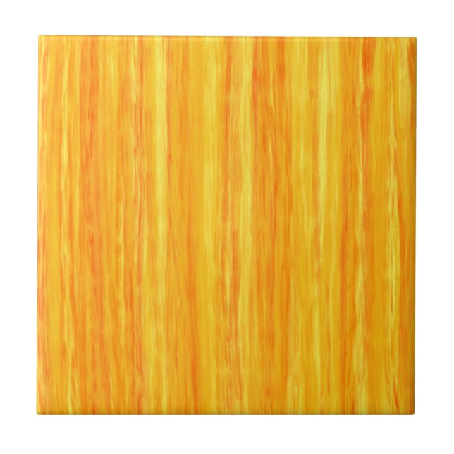 Bright Yellow and Orange Vertical Stripes Ceramic Tile (Front)
