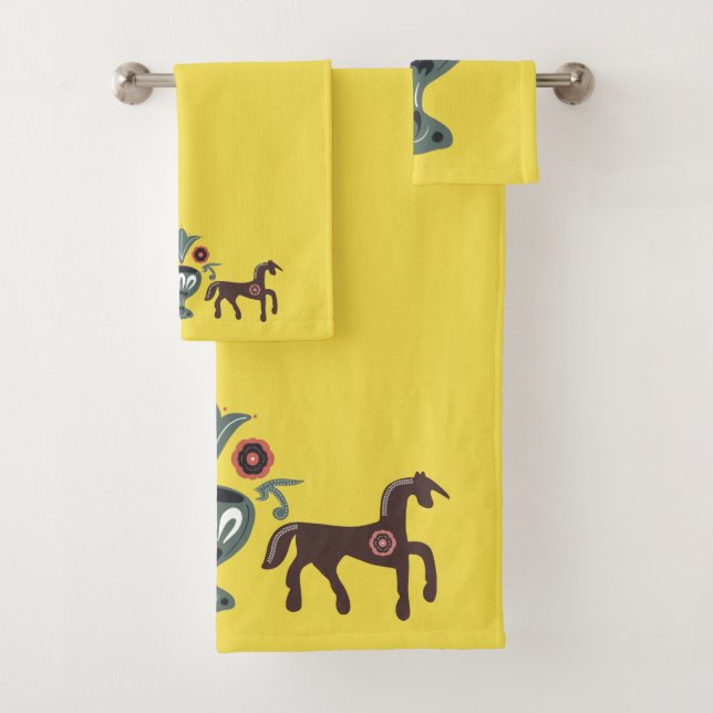 Bright Yellow and Scandinavian Pattern Bath Towel Set (Insitu)