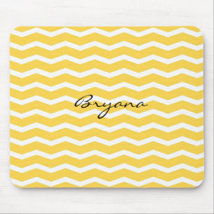 Bright Yellow and White Chevron Pattern Mouse Pad
