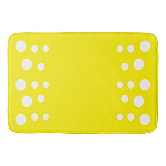 Bright Yellow and white Modern Bubbles Dots Bath Mat (Front)