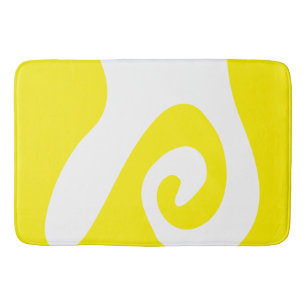 Bright Yellow and White Swirl Wave Bath Mat