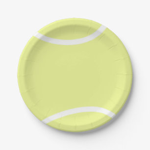 Bright Yellow and White Tennis Ball Paper Plate