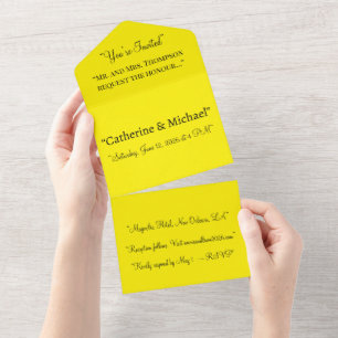Bright Yellow Background – Minimal Wedding Art All In One Invitation