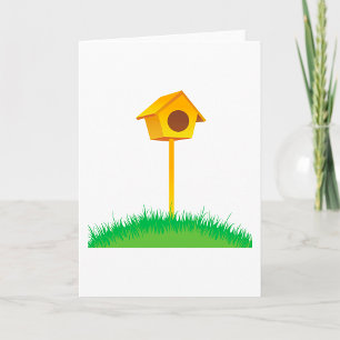 Bright Yellow Birdhouse on Grass Card