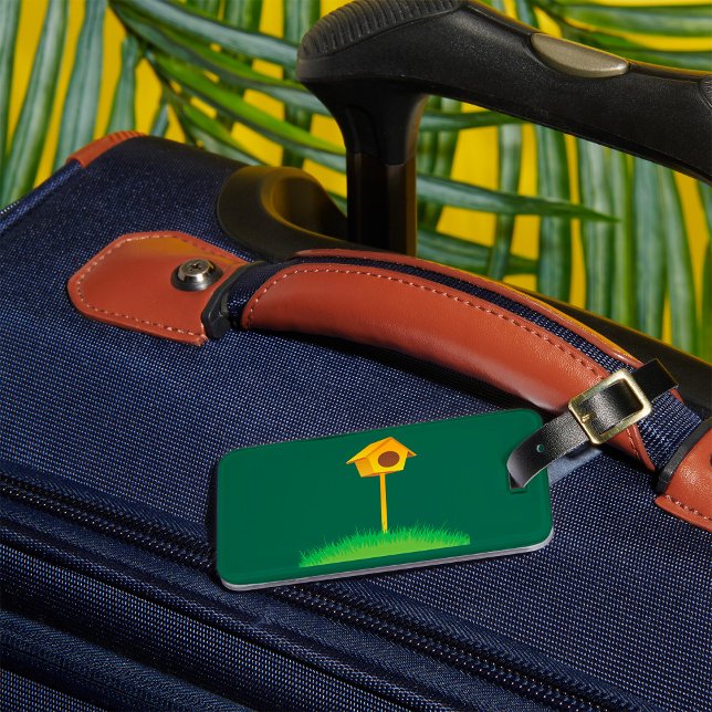 Bright Yellow Birdhouse on Grass Luggage Tag (Creator Uploaded)