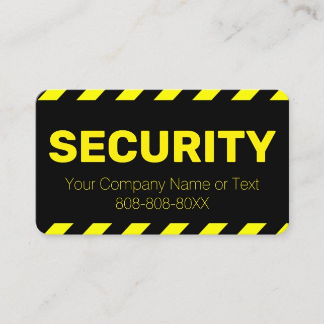 Bright Yellow & Black Caution Security Guard Business Card (Front)