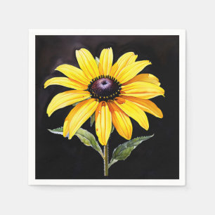 Bright Yellow Black Eyed Susan Watercolor  Napkin