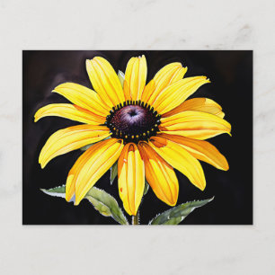 Bright Yellow Black Eyed Susan Watercolor  Postcard