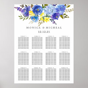 Bright Yellow Blue  Flower Wedding Seating Chart