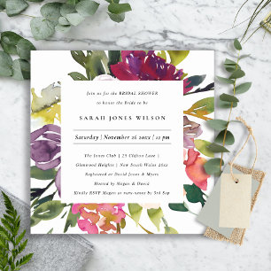 BRIGHT YELLOW BLUSH BURGUNDY FLORAL BRIDAL SHOWER INVITATION