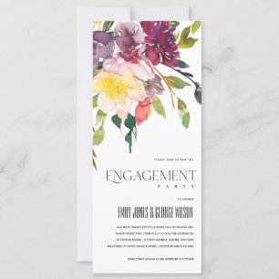 BRIGHT YELLOW BLUSH BURGUNDY FLORAL ENGAGEMENT INVITATION