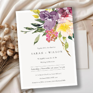 Bright Yellow Blush Burgundy Floral Wedding Invite