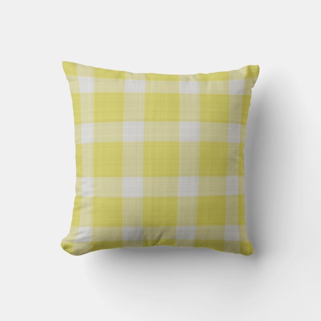 Bright Yellow Checker Pattern Gingham Cushion (Front)
