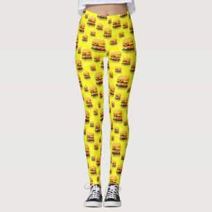 Bright Yellow Cheeseburgers Illustrated Leggings