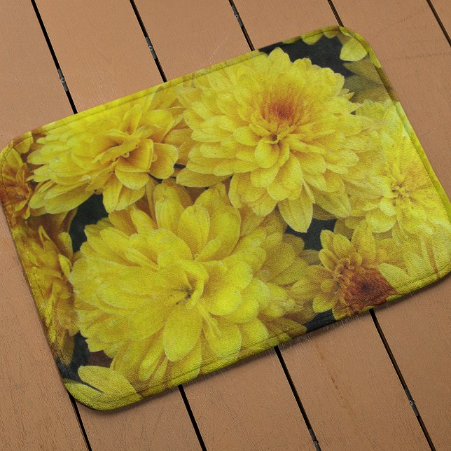 Bright Yellow Chrysanthemums Floral Bath Mat (In Situ)