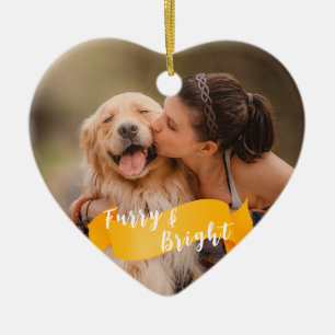 Bright Yellow Custom Dog Photo Happy Pawlidays  Ceramic Ornament