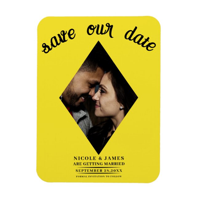 Bright Yellow Diamond Photo Wedding Save the Date Magnet (Vertical)