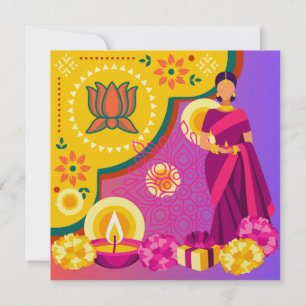 Bright Yellow Diwali Card Colourful Text Customise
