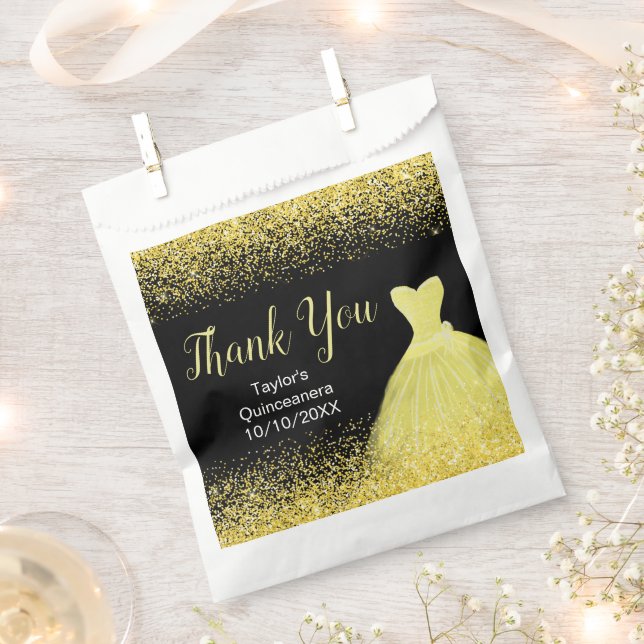 Bright Yellow Dress Faux Glitter Quinceanera Favour Bag (Clipped)