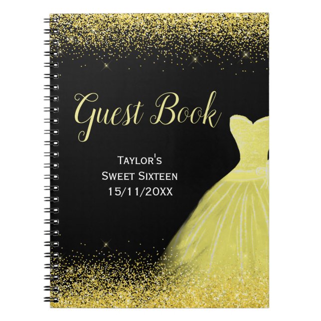 Bright Yellow Dress Faux Glitter Sweet 16 Birthday Notebook (Front)