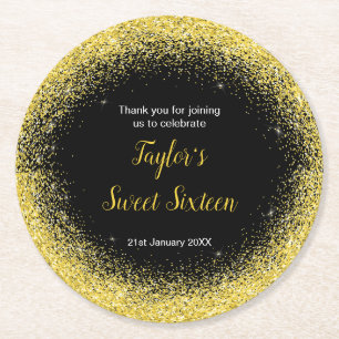 Bright Yellow Dress Faux Glitter Sweet 16 Birthday Round Paper Coaster