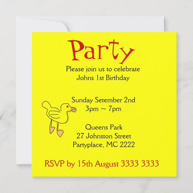 Bright Yellow Duckies Birthday Party Invitations (Front)
