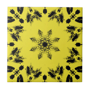 Bright yellow ebony black star flower geometric ceramic tile