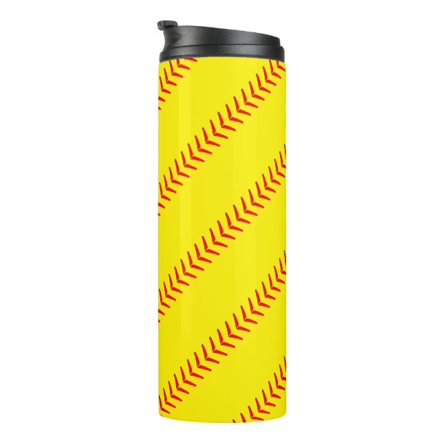 Bright Yellow Fastpitch Softball Stitches (Seams) Thermal Tumbler (Rotated Right)