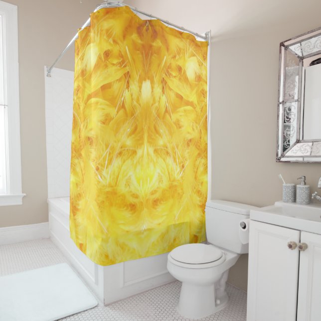 Bright Yellow Feathers Shower Curtain (In Situ)