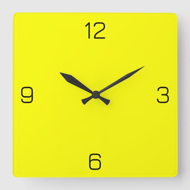Bright Yellow FFFF00 Colour - Add Your Name Option Square Wall Clock (Front)