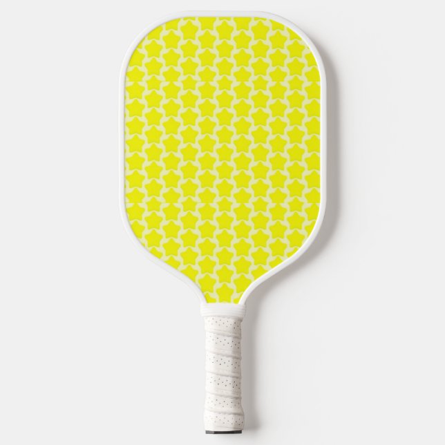 Bright yellow five point stars pickleball paddle (Front)