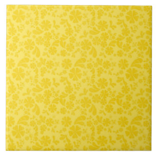 Bright Yellow Floral Pattern Ceramic Tile
