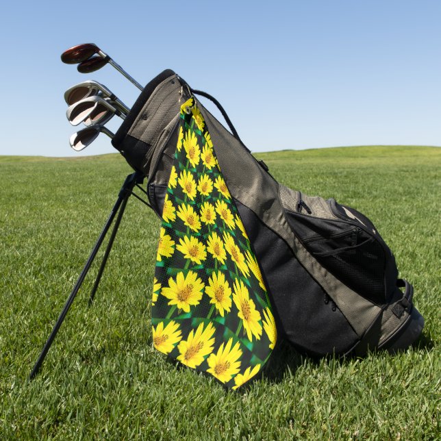 Bright Yellow Floral Pattern Golf Towel (Green)