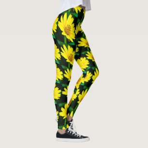 Bright Yellow Floral Pattern Leggings