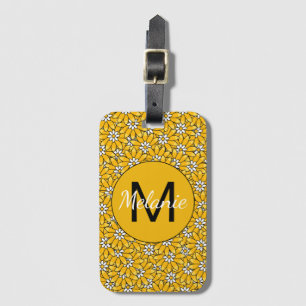 Bright Yellow Floral Pattern Personalised Luggage Tag