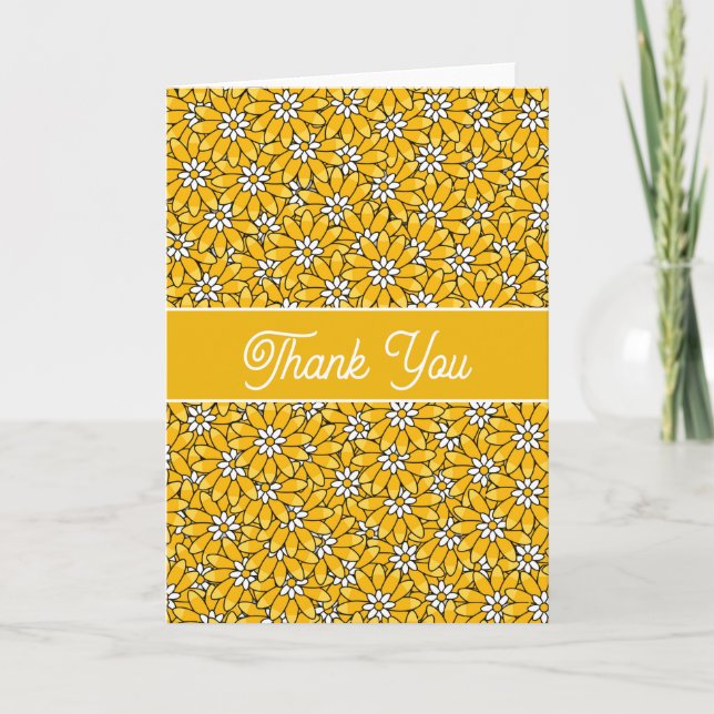 Bright Yellow Floral Pattern Thank You Card (Front)