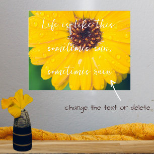 Bright yellow flower after rain poster